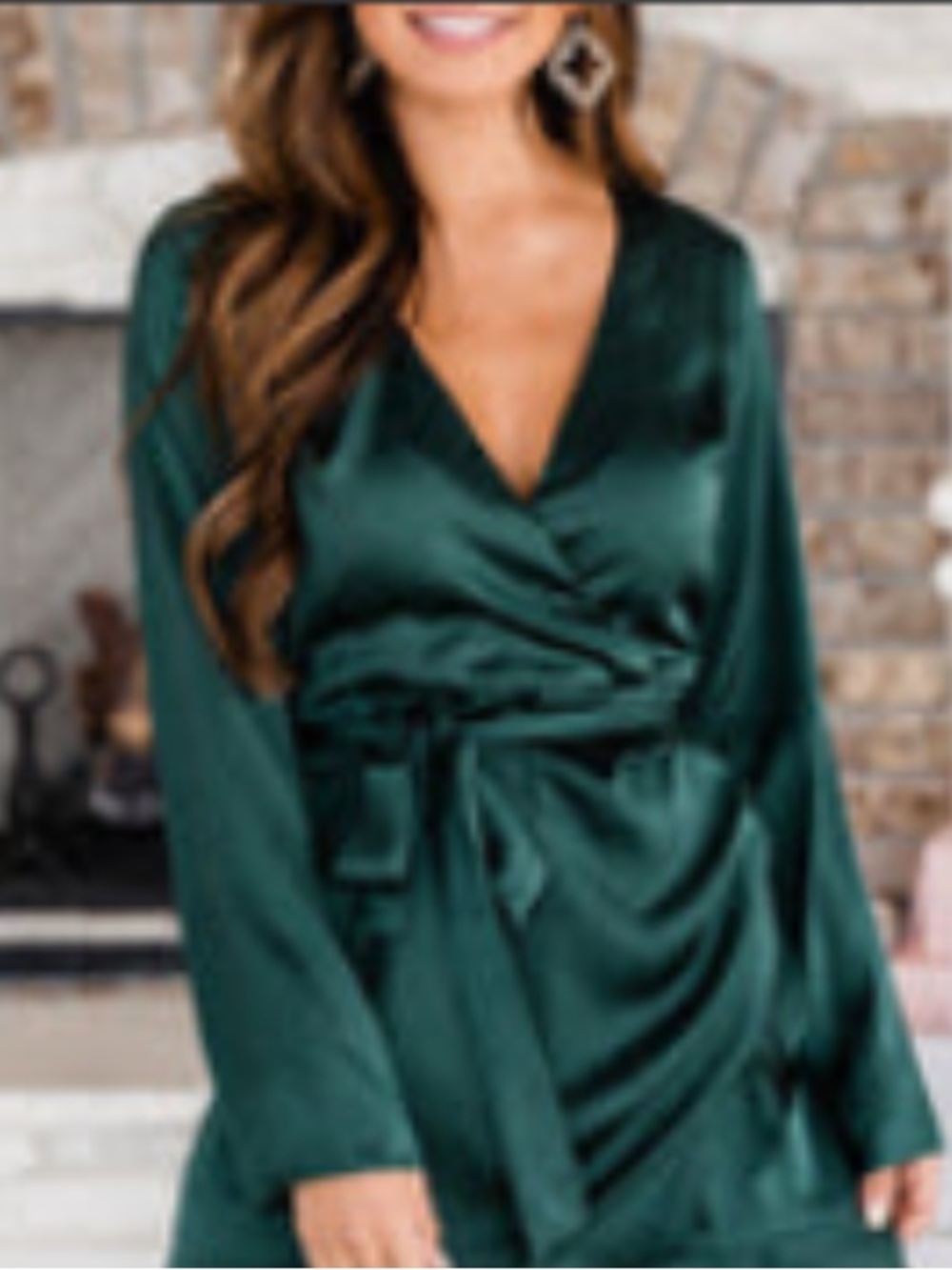 Silky Wrap Robe in Deep Green with Waist Tie - Picture 2 of 6